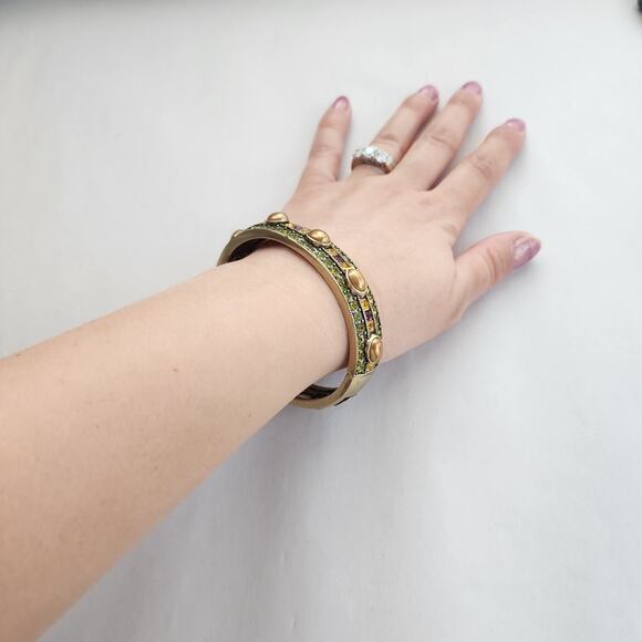 Heidi Daus Bangle Bracelet Hinge Old Gold Bronze Cognac Pearl Everyday elegance - Picture 12 of 12